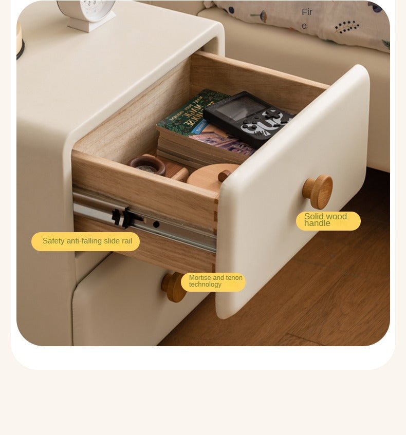 Organic Leather Cream Kids Nightstand - Stylish & Durable Bedside Table for Children's Room | Perfect for Bedrooms, Nurseries & Playrooms