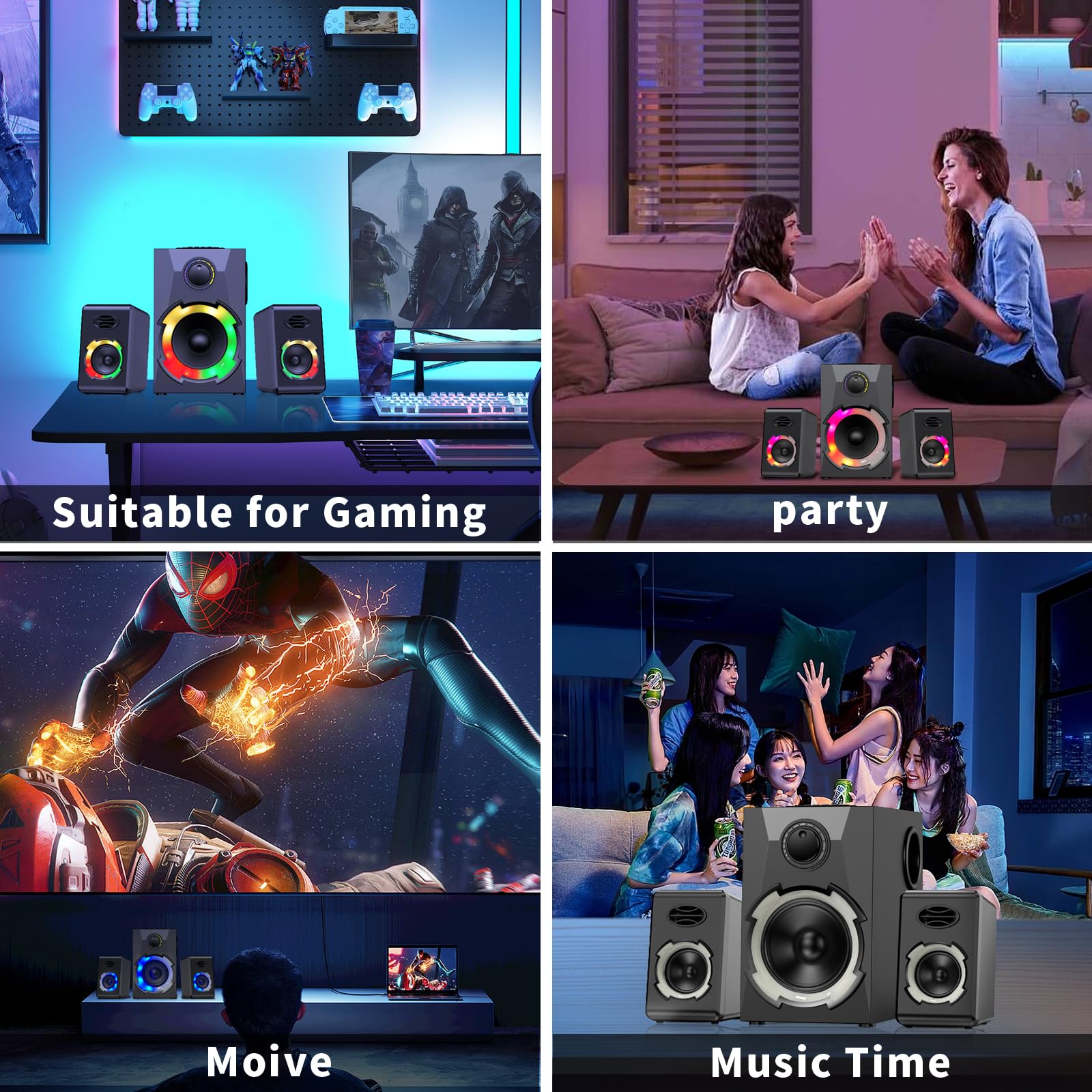 OROW 18W 2.1 PC Gaming Speakers with Subwoofer, RGB Lighting, SD/USB Play, Multimedia System for Desktop, Laptop, Home Theater (S215&Black)