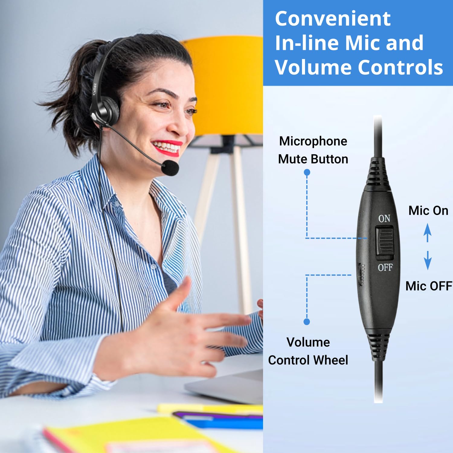 Noise Cancelling RJ9 Phone Headset with Microphone - Compatible with Cisco IP Phones 7940/7942/7945/7960/7962/7965/7821/7841/8811/8841/8845/8851 & Plantronics M10/M12/M22 - Perfect for Office Calls, Customer Service & Remote Work