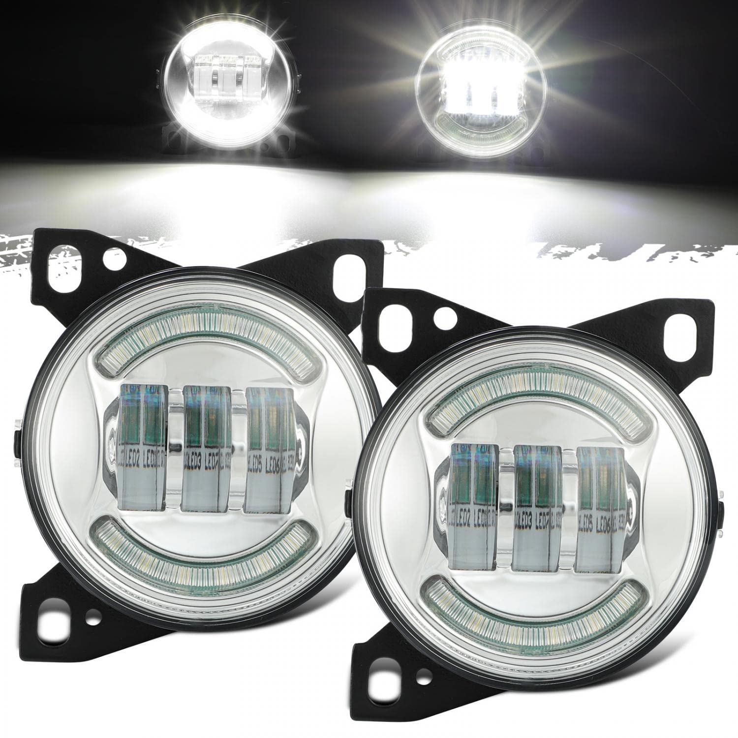 Partsam 12V LED Fog Lights Kit for Peterbilt 579 587 & Kenworth T660 - Heavy Duty Aluminum Housing Driving Lamps (2-Pack, Black) - Perfect for Night Driving & Off-Road Trucking