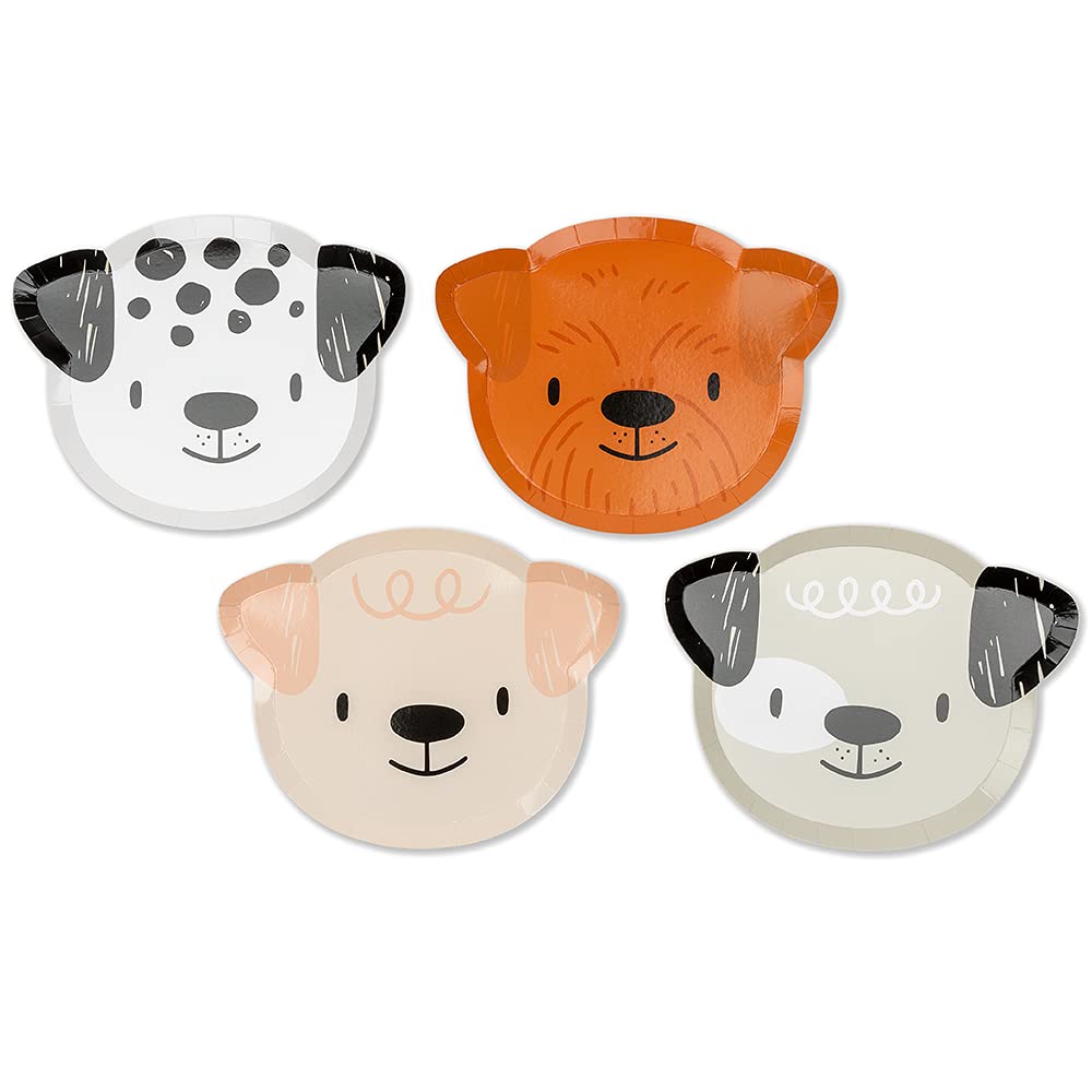 Dog-Shaped Birthday Party Plates - Pack of 8 Large Dinner Plates (4 Unique Styles, 2 Each) in Neutral Colors - Perfect for Dog-Themed Birthday Celebrations, Puppy Parties & Pet Lover Gatherings