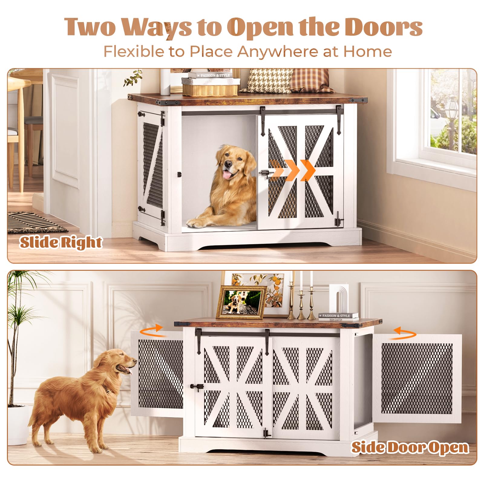 VOPEAK Heavy Duty Large Dog Crate Furniture - XL Chew Resistant Dog Kennel with Double Doors for Medium & Large Dogs | Farmhouse Style End Table for Bedroom & Living Room | Indoor Pet Crate for Home Decor & Pet Safety