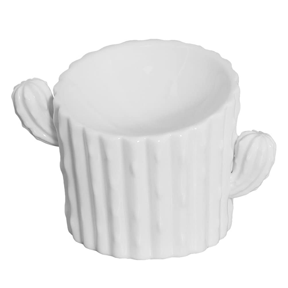 Balacoo White Cactus Shaped Ceramic Raised Pet Bowl - Elevated Dog & Cat Food and Water Dish for Small to Medium Pets - Perfect for Indoor Feeding, Kitchen Use, and Stylish Home Decor