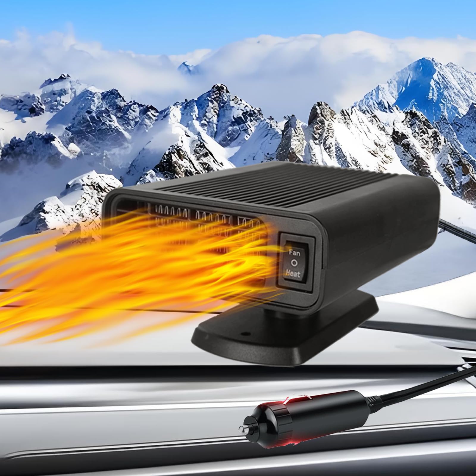 12V Portable Car Heater & Cooler - Fast Windshield Defrost Defogger for Vehicles, Dual Function Heating & Cooling, Plugs into Cigarette Lighter - Perfect for Winter Driving and Summer Road Trips