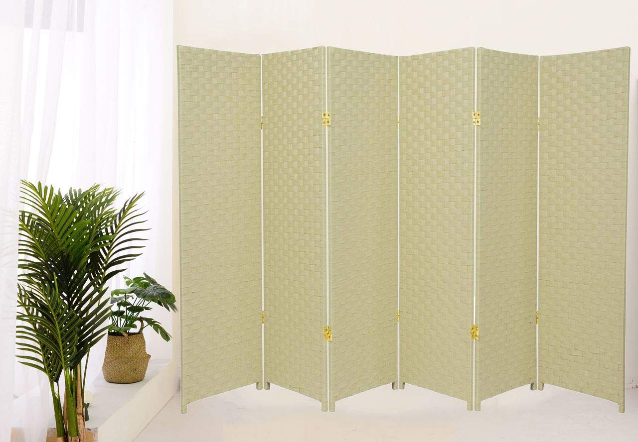 Legacy Decor Bamboo Woven Room Divider - 6-Panel Privacy Partition Screen in Ivory | Perfect for Home Office, Bedroom Separation & Asian-Inspired Decor