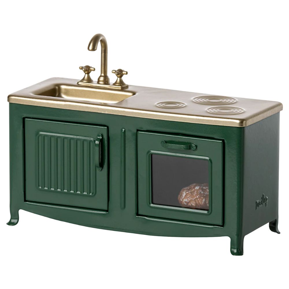 Maileg Mouse Kitchen Playset - Dark Green Miniature Toy for Pretend Play & Kids' Role-Playing Games | Perfect for Dollhouse Accessories & Imaginative Playtime