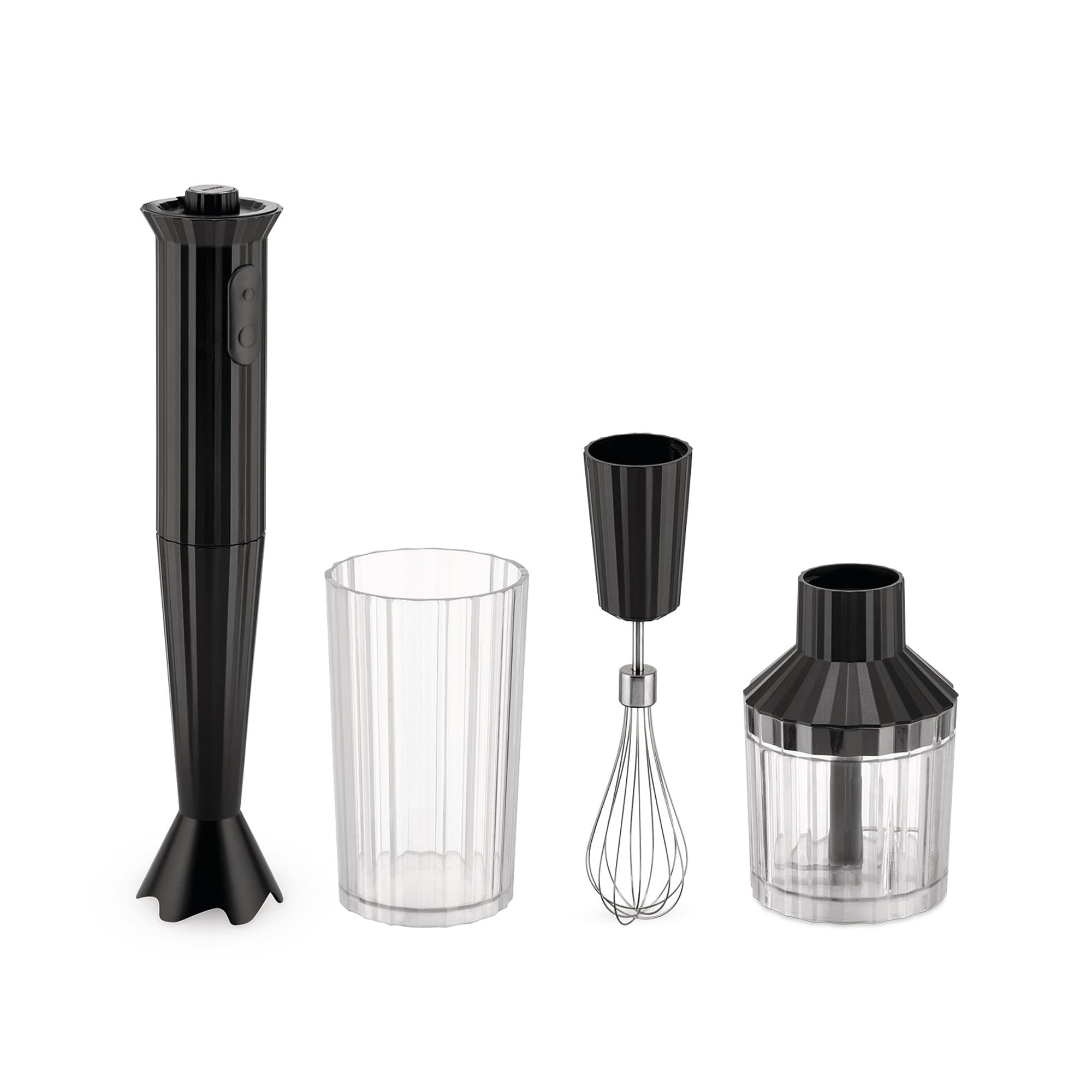 Alessi Plissé MDL10SB/US - 200W Hand Blender with Measuring Jug, Whisk & Chopper - Black Thermoplastic Resin - US Plug - Perfect for Smoothies, Soups & Baby Food Preparation