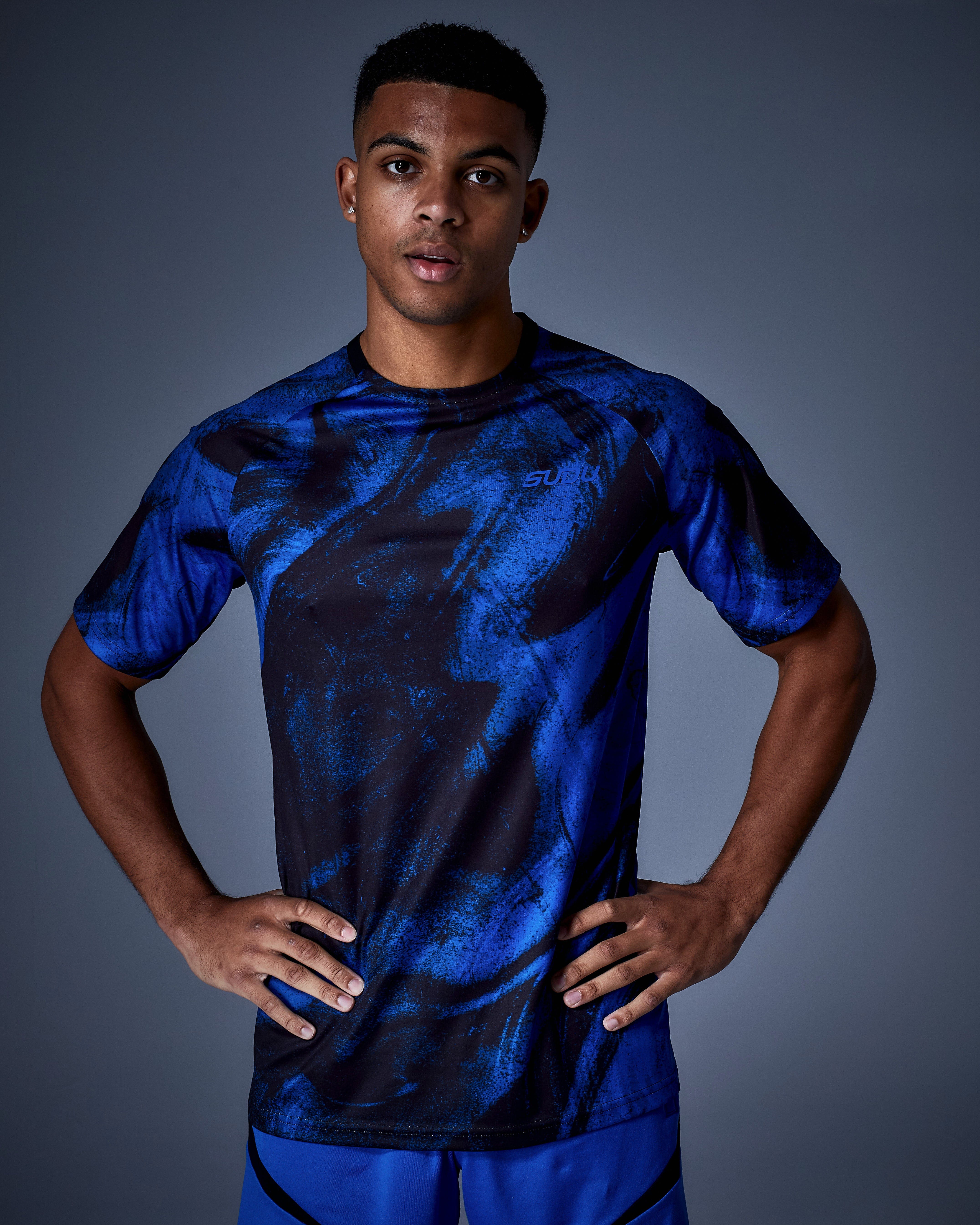 SPTP 01 Performance Training T-Shirt for Men & Women - Moisture Wicking Workout Shirt - Black & Blue Athletic Tee - Gym, Running, Yoga & Fitness Apparel