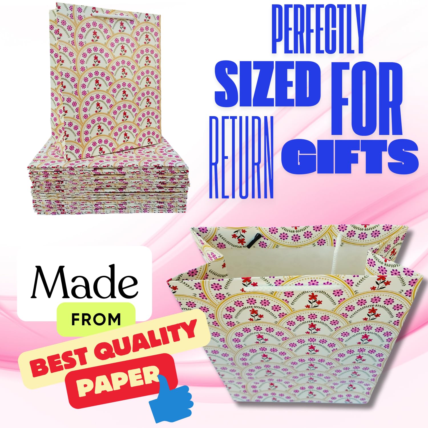 IncyWincy 10-Pack Floral Gift Bags | Small Paper Goodie Bags for Birthday Party Favors, Wedding Favors, Baby Shower Gifts | Rainbow Treat Bags 25x20x10cm | Perfect for Candy, Small Toys & Party Favors
