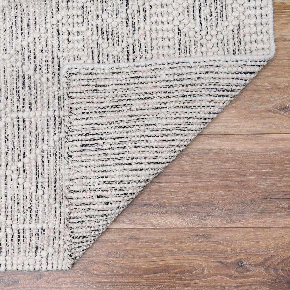 Handwoven Carolina Boho Wool High Low Textured Area Rug - Farmhouse Moroccan Trellis Carpet for Living Room, Bedroom & Dining Room - Handmade Zig Zag Bubble Weave Design - Black, White & Cream - 6' x 9' - Perfect for Bohemian Decor, Cozy Spaces & Modern Farmhouse Style