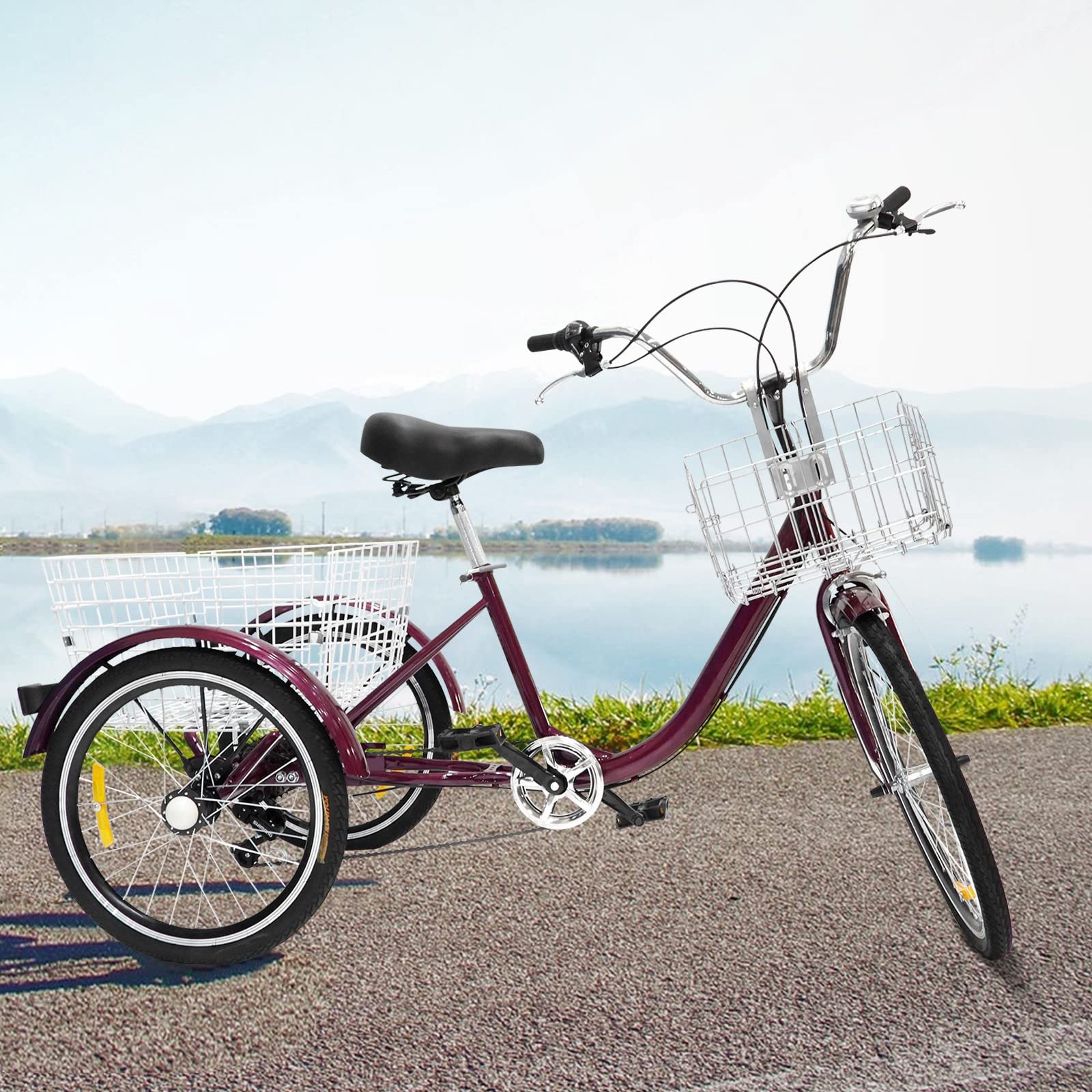 24 Inch Girls Bike with Gears & 26 Inch Women's Adult Bicycle - 3-Wheel Cruiser Tricycle with 24