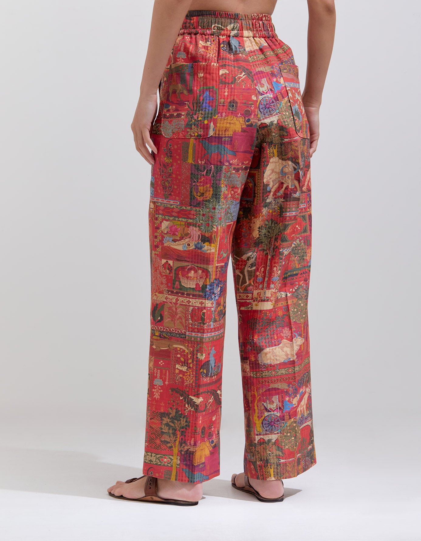 Chandrika Women's Cotton Silk Checkered Trousers in Crimson - Elegant and Comfortable for Casual Wear, Office, and Travel