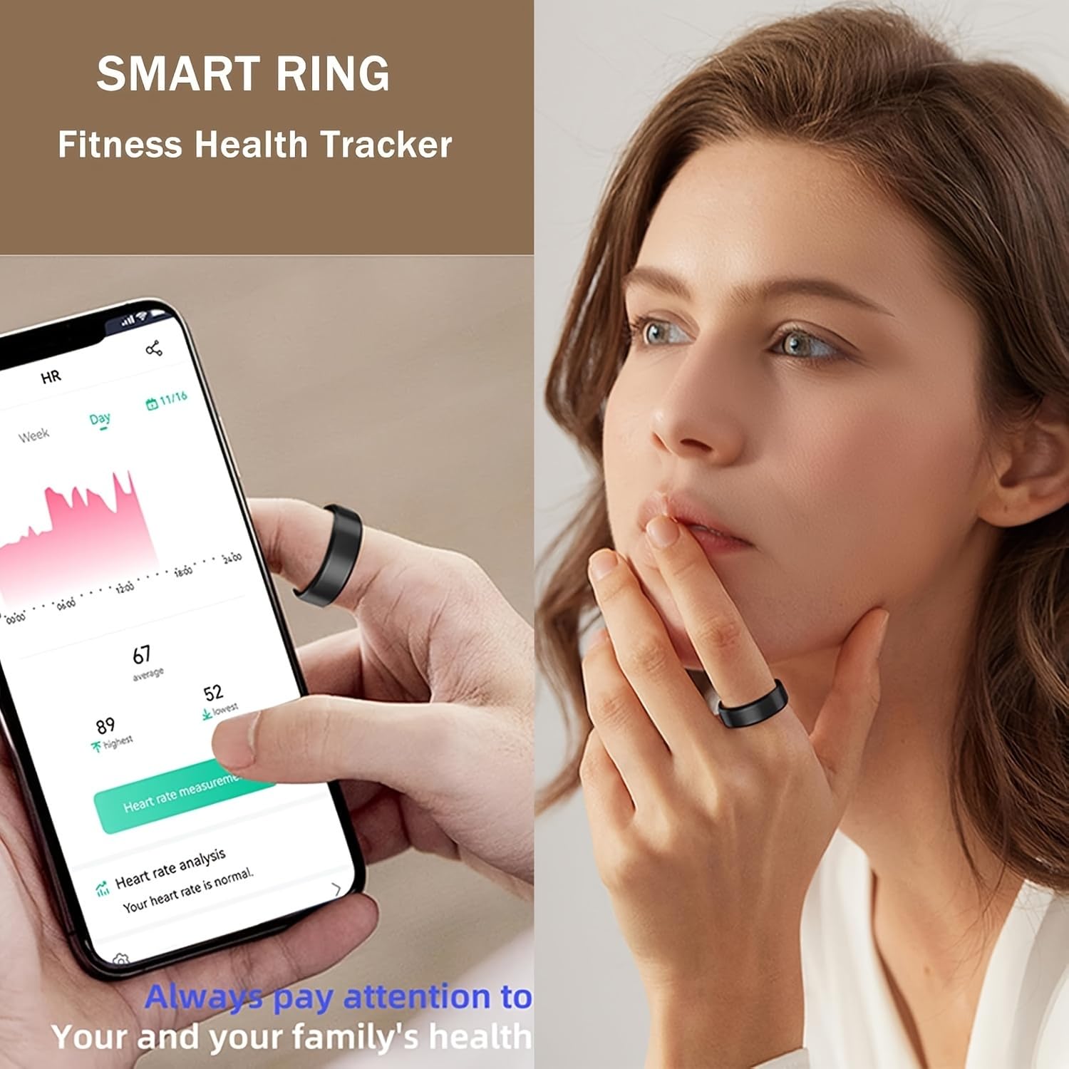 Smart Health Ring for Women & Men - Fitness Tracker with Blood Oxygen, Heart Rate, Blood Pressure & Sleep Monitoring | IP68 Waterproof | No Subscription Fee | Compatible with iPhone & Android (Black, Size 7) | Perfect for Workouts, Sleep Analysis & Daily Health Tracking