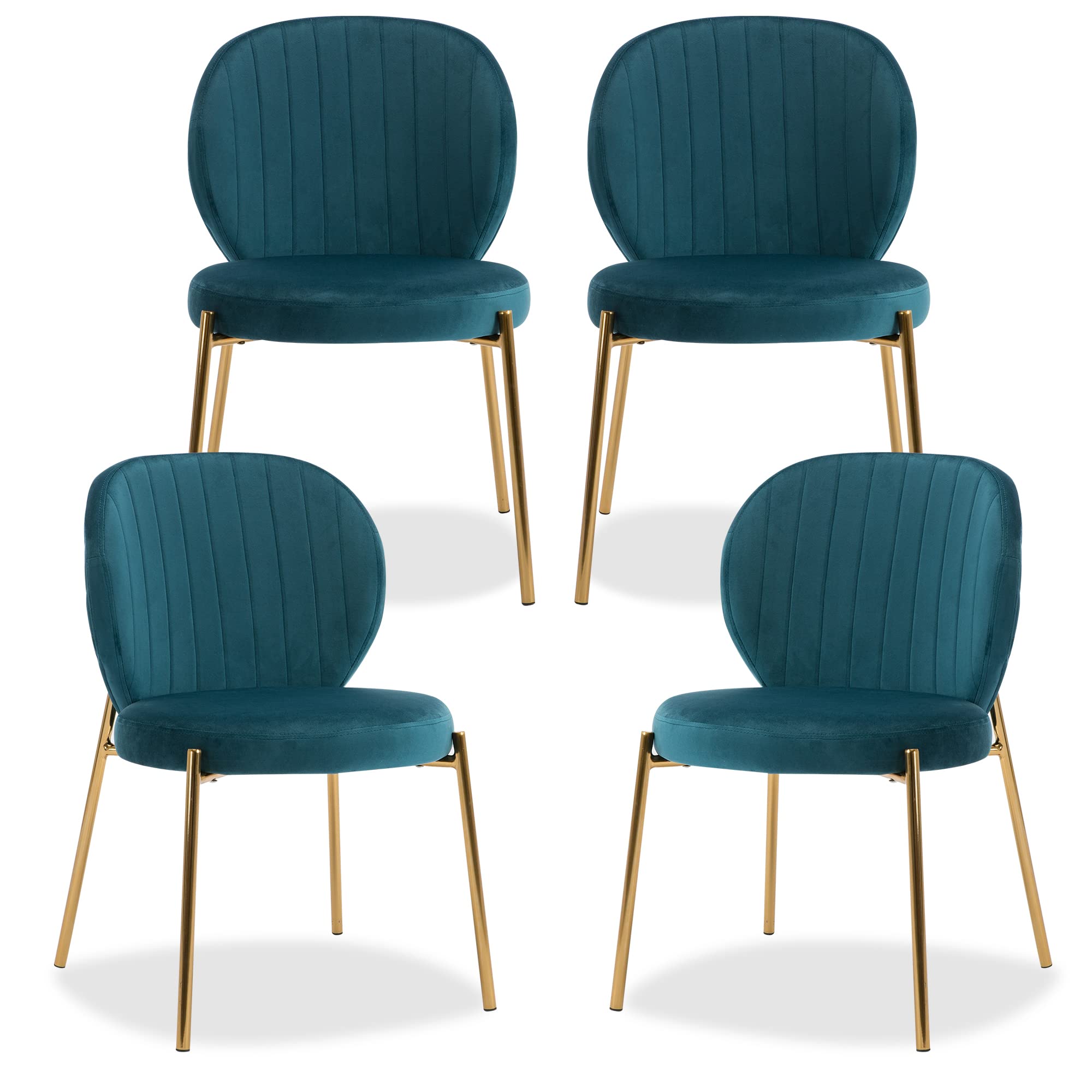 4-Piece Velvet Dining Chairs Set - Mid Century Modern Upholstered Vanity Chairs with Gold Metal Legs for Kitchen, Dining Room & Living Room | Teal Green Home Decor | Comfortable Seating for Entertaining & Daily Use