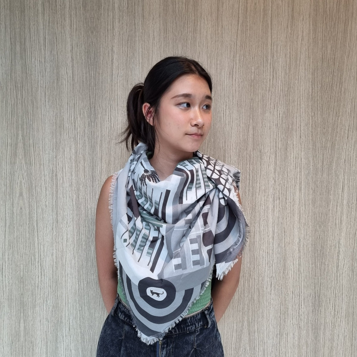 Stylish Monochrome Cotton Scarf - Tiong Bahru Inspired Fashion Accessory for Women | Perfect for Travel, Office & Casual Outfits