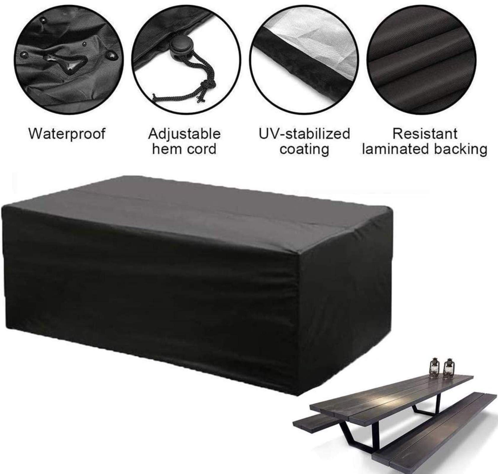 Waterproof Garden Furniture Cover 325x208x58cm - Heavy Duty Oxford Fabric Patio Table Protector for Outdoor Use, Black - Perfect for Patio, Deck, and Backyard Furniture Protection