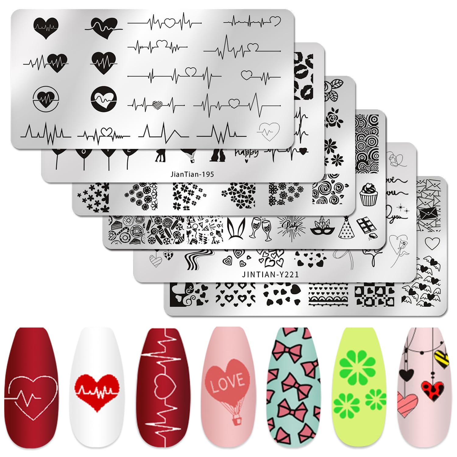 DANNEASY 6-Piece Heart Nail Stamping Plates Kit - Valentine's Day Nail Art Stencils for Manicure Designs, DIY Nail Stamping Templates with Hearts Pattern - Perfect for Valentine's Gifts, Bridal Nails, and Special Occasion Nail Art