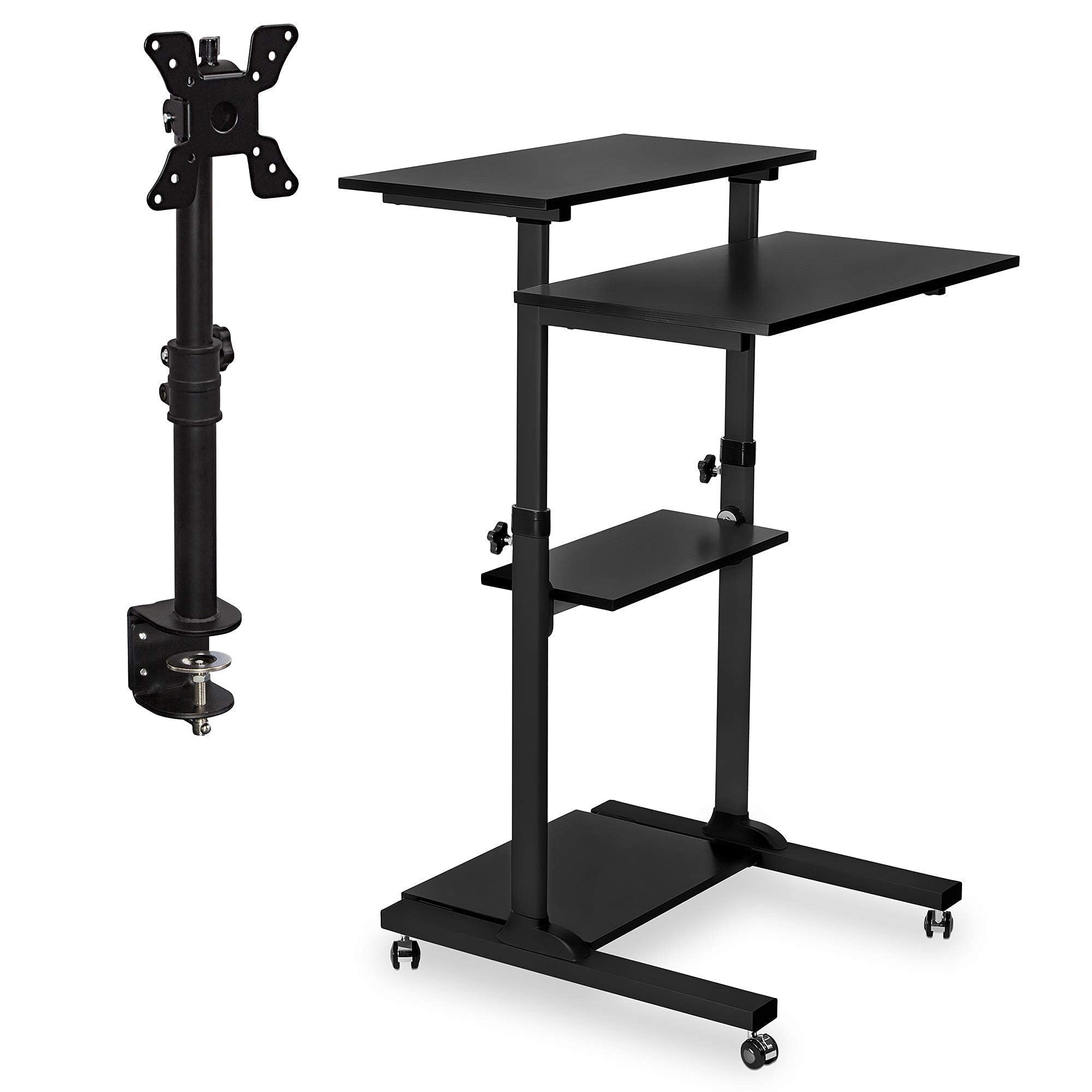 Mount-It! Adjustable Mobile Standing Desk with Single VESA Monitor Mount - Fits 19-30 Inch PC Screens, C-Clamp Base (Black) | Perfect for Home Office, Gaming Setup & Workspace Ergonomics