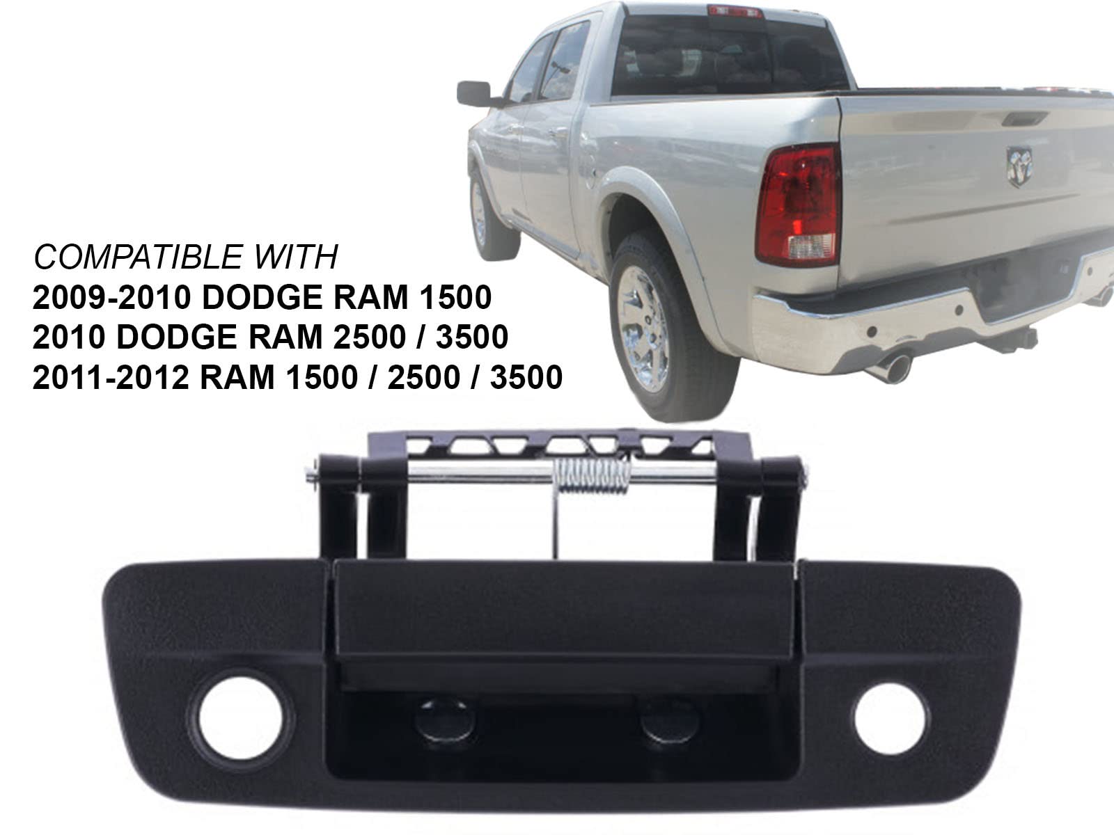 APA Replacement Textured Black Tailgate Handle for 2009-2012 Ram 1500 2500 3500 Trucks - Fits Models with Camera Hole & Keyhole (Part Numbers: 68084284AB, 68044906AB, 68044906AE, CH1915120) - Durable Aftermarket Truck Accessory for Enhanced Vehicle Security & Style