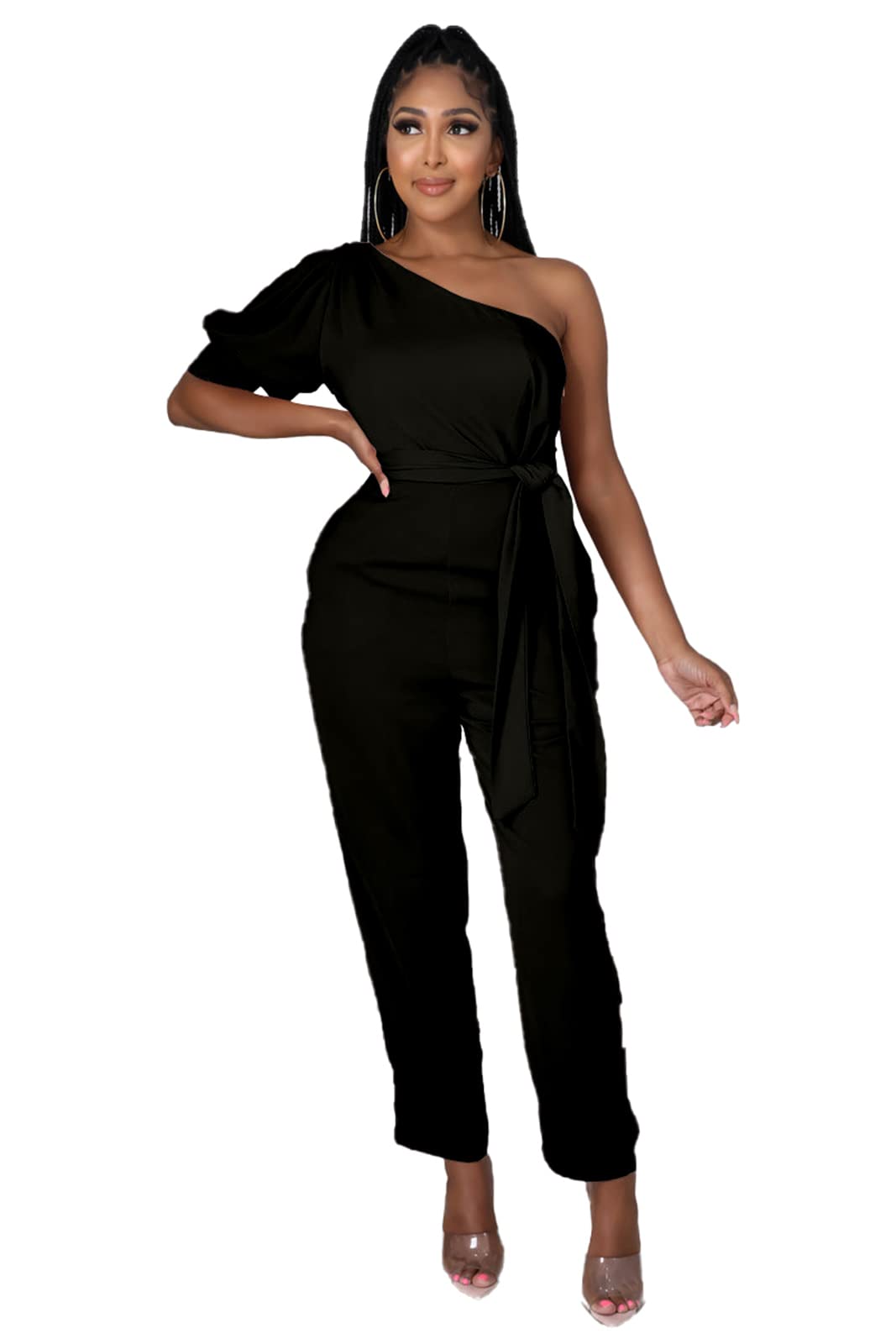 DeftSharp 2025 Women's Sexy Cocktail Party Romper - Back Zip Belt Long Jumpsuit for Clubwear, Casual Work & Night Out | Perfect for Parties, Dating & Office Events
