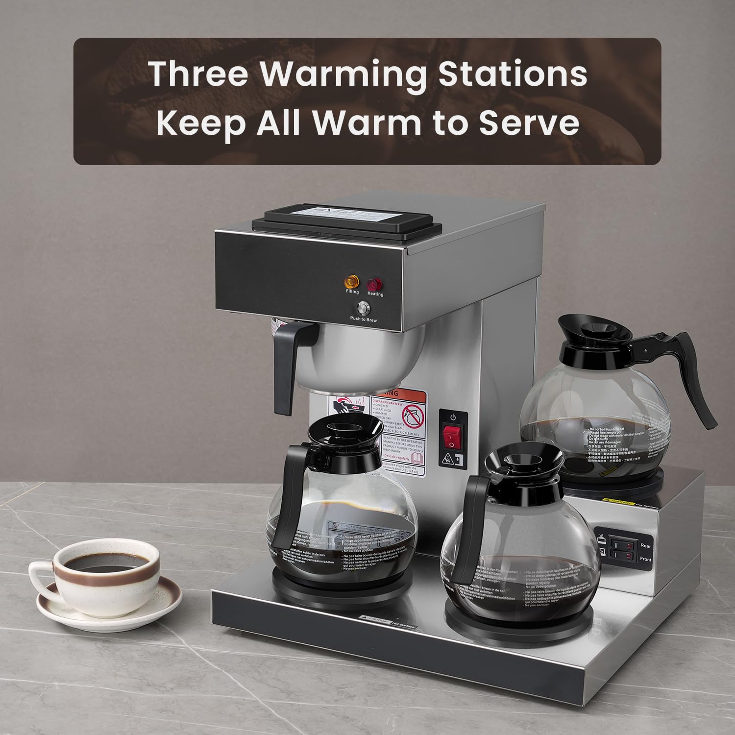 SYBO 12-Cup Commercial Coffee Maker - Stainless Steel Pour Over Drip Coffee Brewer with 3 Warming Plates & Glass Carafes | Perfect for Offices, Restaurants & Cafes