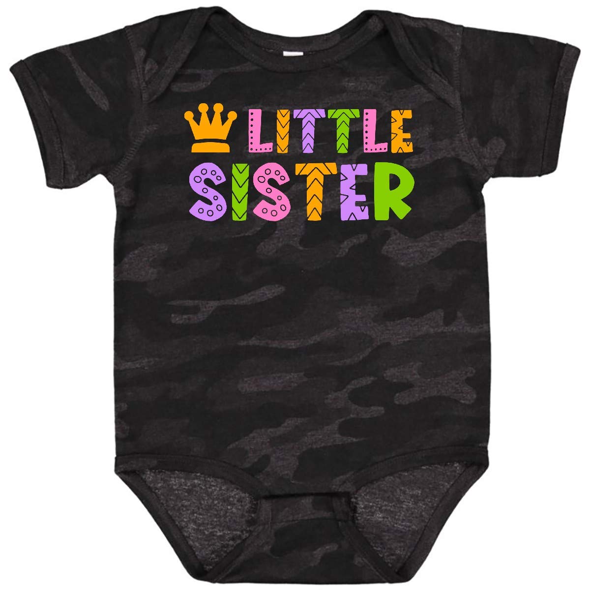Inktastic Baby Little Sister with Crown Bodysuit - Cute & Comfortable Infant Onesie for Newborns & Toddlers - Perfect for Sibling Photos, Birthdays & Family Events