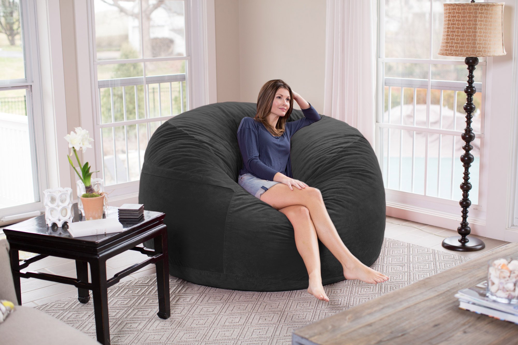 Chill Sack 6' Giant Memory Foam Bean Bag Chair - Oversized Sofa with Soft Microfiber Cover in Dark Grey Pebble | Perfect for Living Rooms, Game Rooms & Dorm Lounging