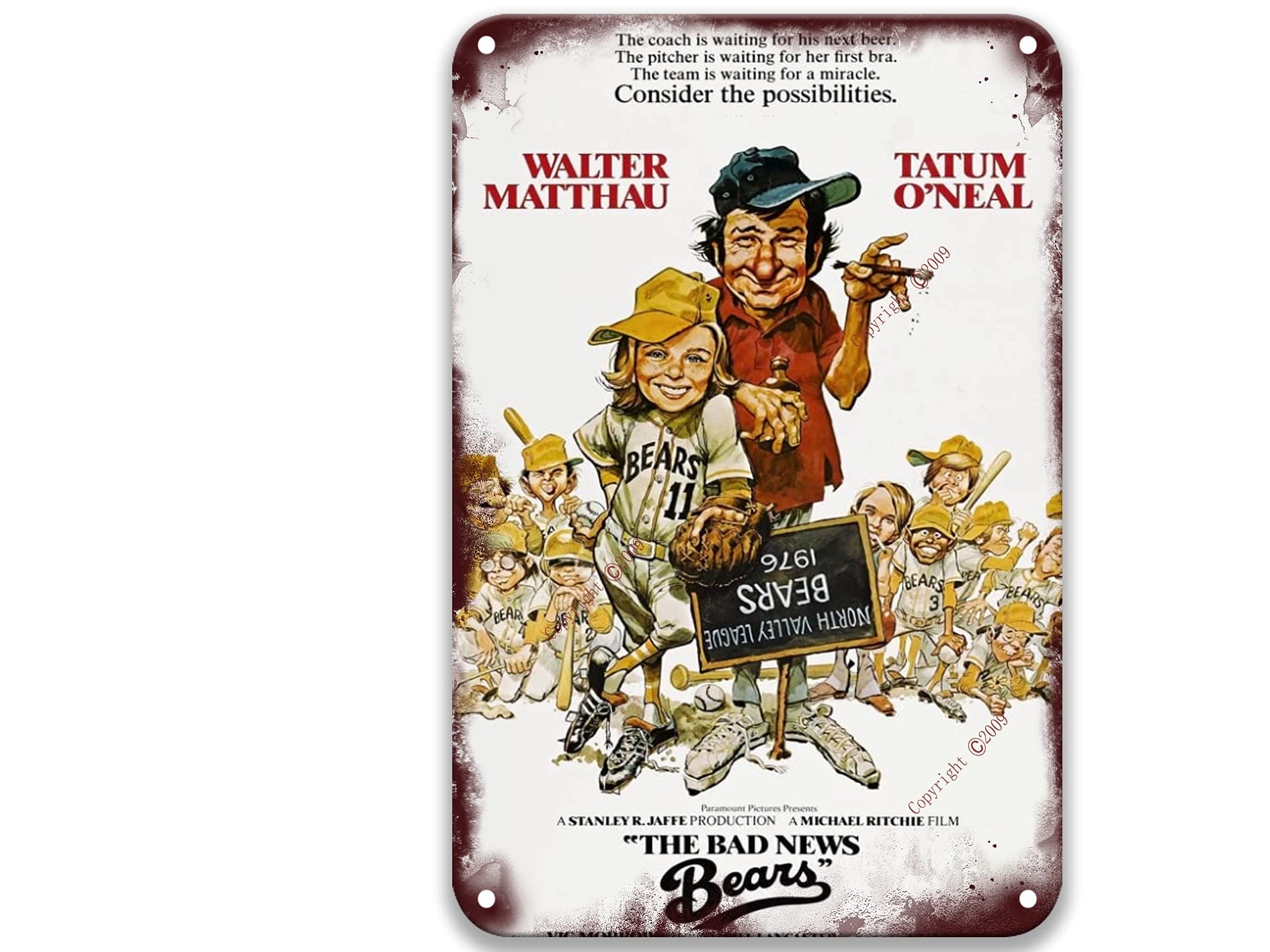 Vintage The Bad News Bears (1976) Movie Tin Sign - 8x12 Inches Retro Wall Art for Office, Bar, Man Cave & Farmhouse Decor - Classic Baseball Film Memorabilia