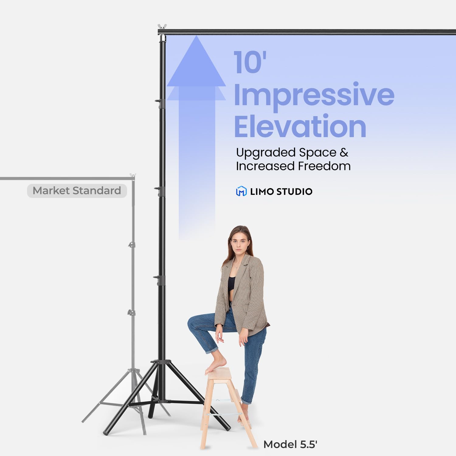LimoStudio (Upgraded Super Duty) 12.5 x 10 ft Professional Photography Backdrop Stand - Heavy Duty Adjustable Background Support System with Enhanced Stability for Studio, Portrait, and Event Photography - No Bending No Shaking Strong Metal Poles - AGG3002