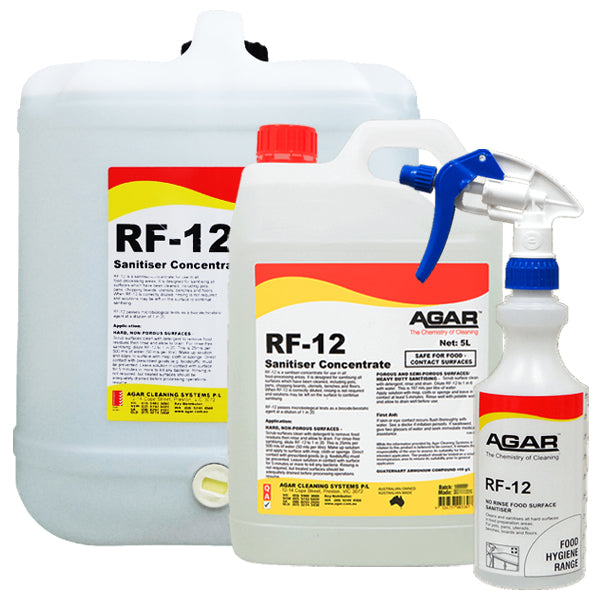 RF12 No Rinse Food Grade Sanitizer Concentrate - Professional-Grade Surface Disinfectant for Commercial Kitchens, Restaurants & Food Processing