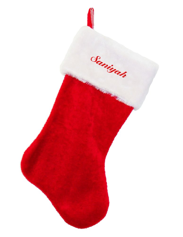 Personalized Saniyah Embroidered Red Plush Christmas Stocking - Holiday Gift for Kids, Family, Home Decor (Great for Fireplace Mantel, Christmas Tree, Festive Decorations)