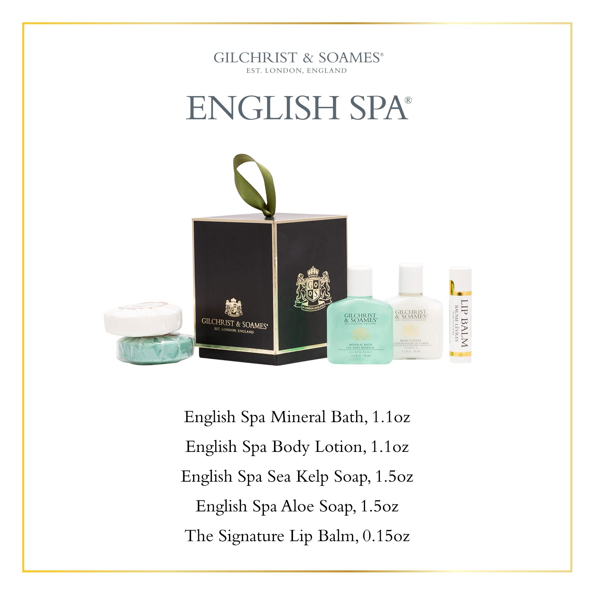Gilchrist & Soames English Spa Essentials Kit - Luxury Travel Toiletries Set with Sea Grass & Lily Fragrance | TSA Approved, Paraben Free | Perfect for Hotels, Gifts & Vacation Self Care