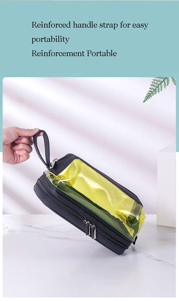 Double Layer Waterproof Travel Toiletry Bag - Clear Portable Cosmetic Organizer for Women & Men - Perfect for Airplane Carry-on, Gym, Camping & Vacation (Black)
