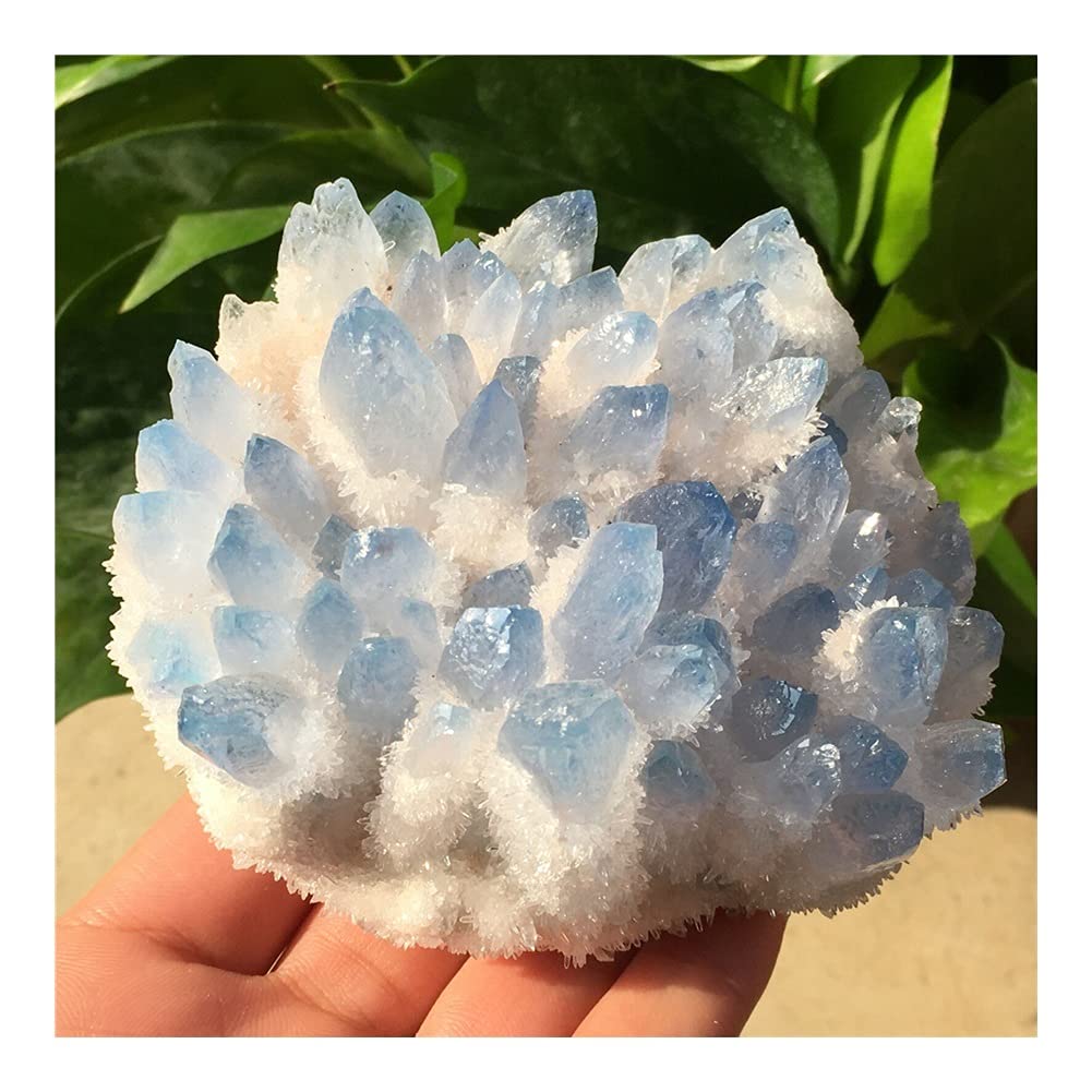Natural Blue Quartz Crystal Cluster - 400-450g Freeform Reiki Healing Stone for Home, Office & Aquarium Decor | Spiritual Decor, Feng Shui, Meditation & Energy Healing Accessories