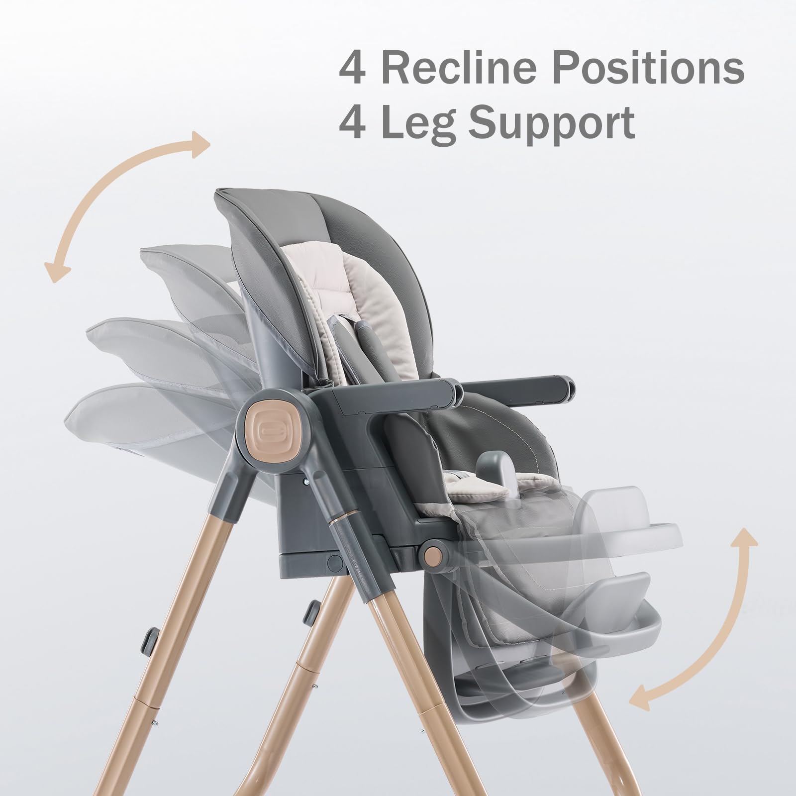 6 in 1 Convertible Baby High Chair with Tray - Foldable Toddler Booster Seat for Dining Table, Portable Feeding Chair with 4 Wheels & Dishwasher Safe Tray (Gold-Grey) - Perfect for Home, Restaurant & Travel Use