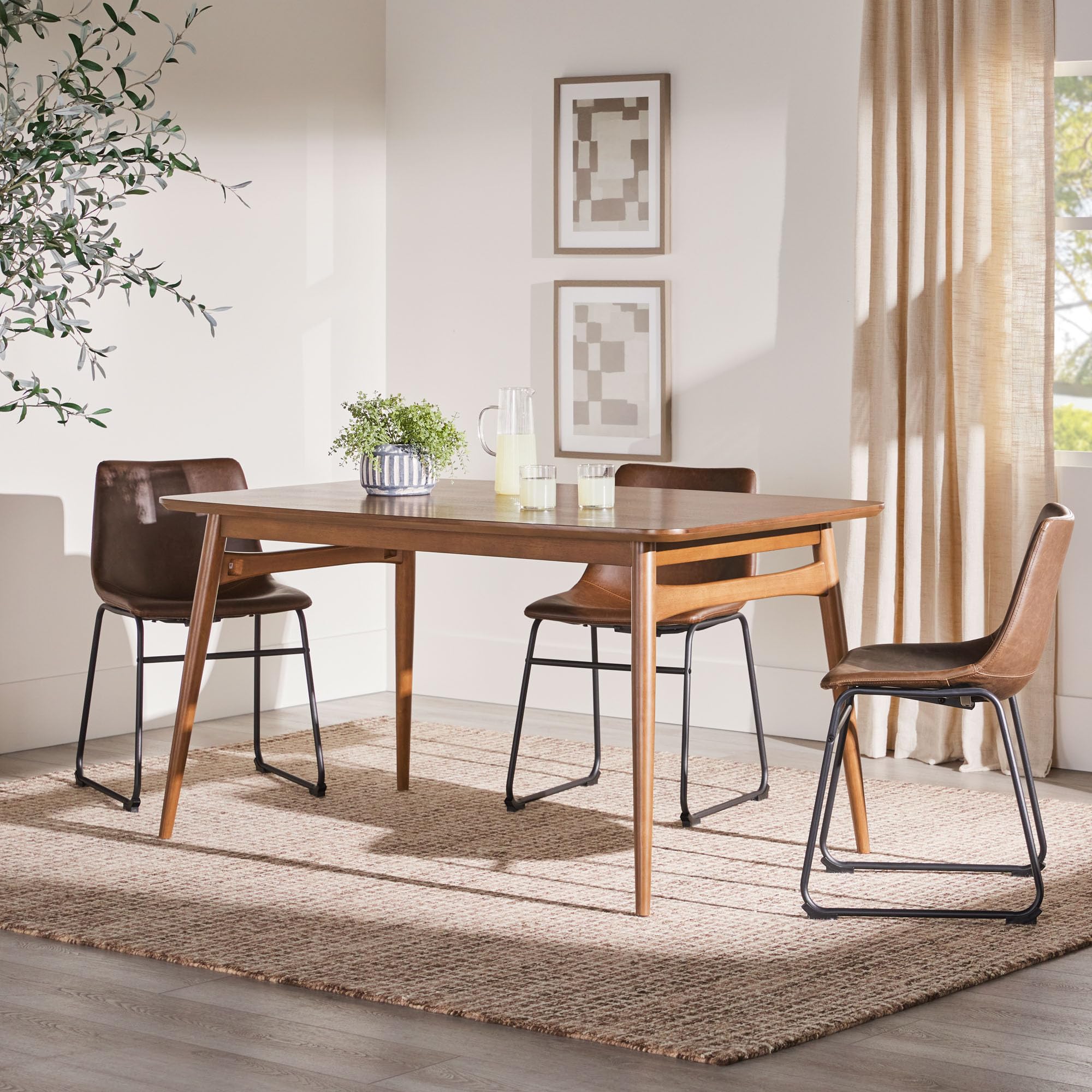Walker Edison Mid-Century Modern Solid Wood Tapered-Leg Dining Table - 59 Inch Walnut - Perfect for Dining Rooms, Kitchens & Small Spaces