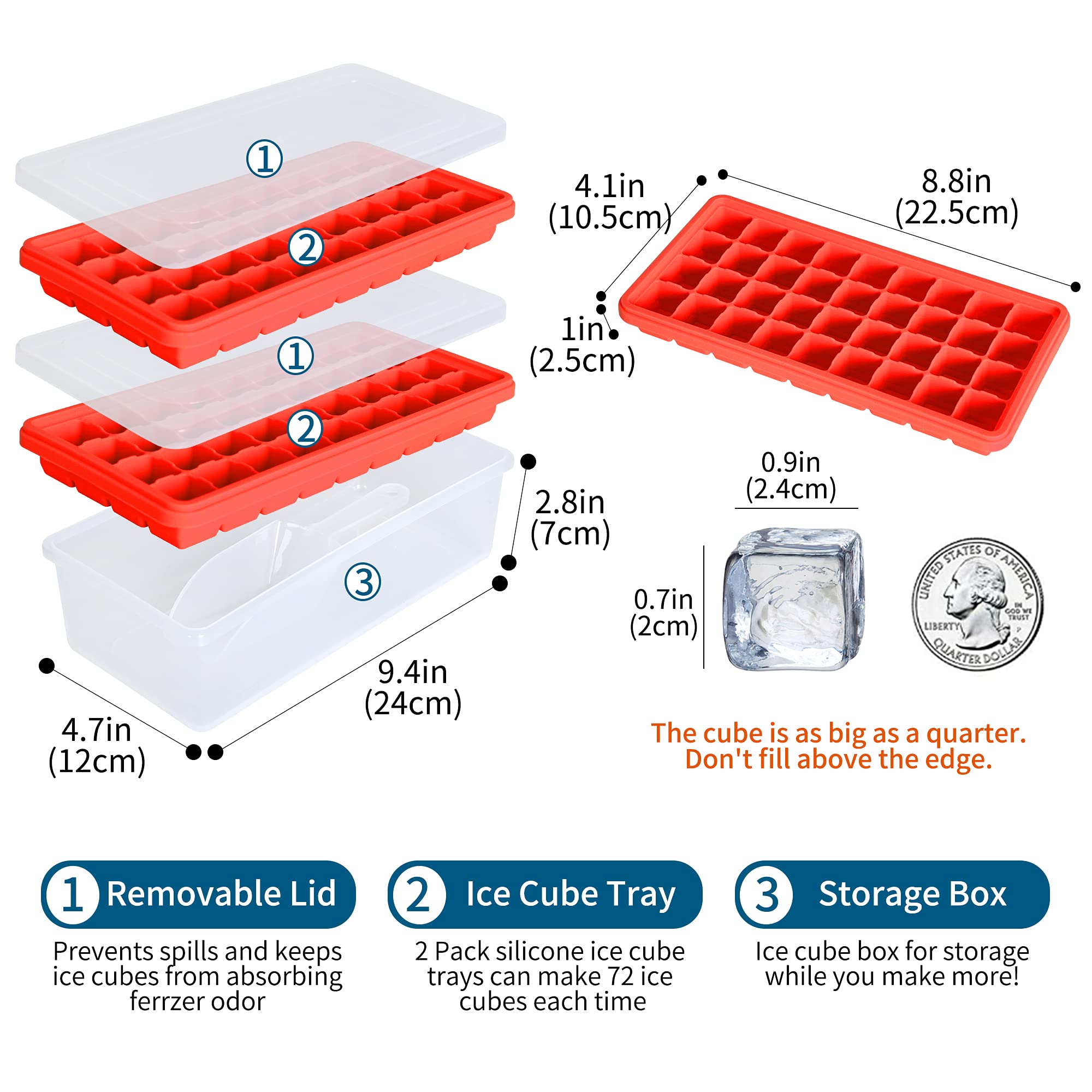 Premium Food-Grade Silicone Ice Cube Tray Set with Lid & Storage Bin - 2 Pack 36-Cube Small Nugget Ice Trays + Ice Bucket & Scoop - Flexible Freezer-Safe Ice Molds for Cocktails, Smoothies & Beverage Chilling