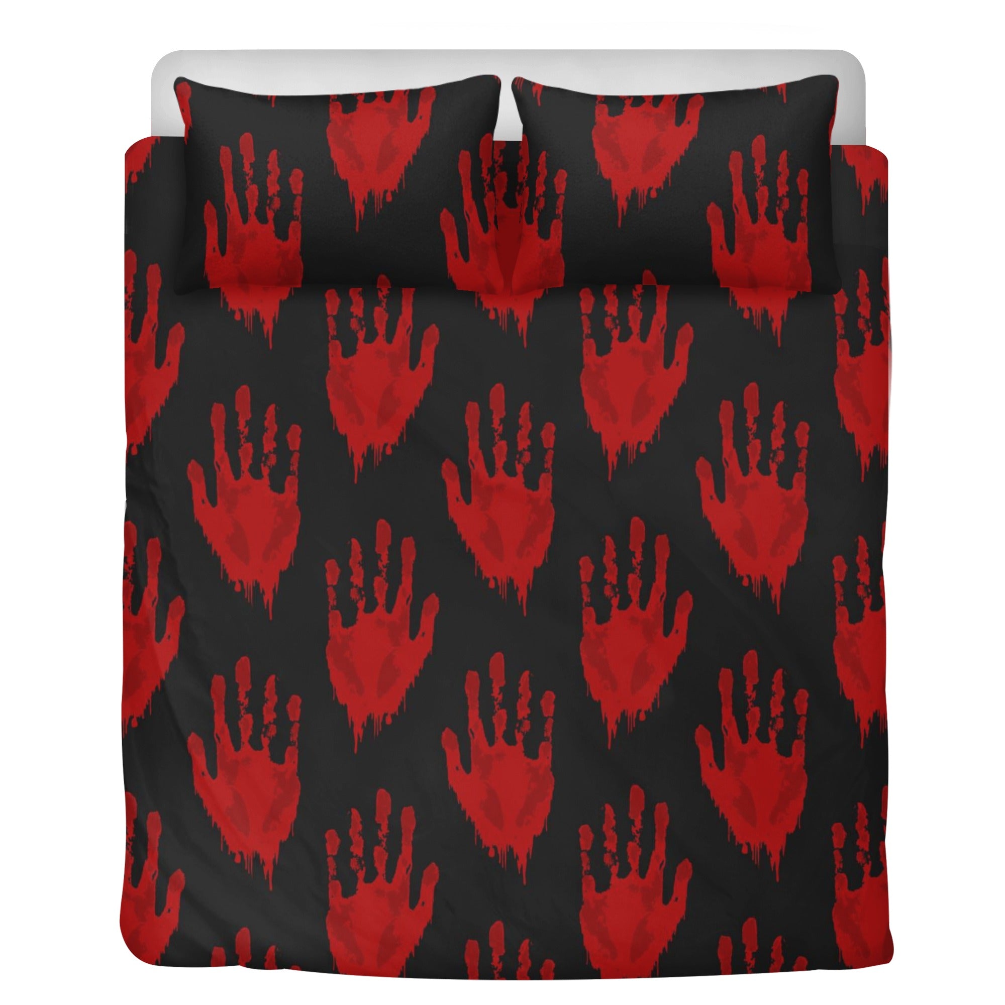 Scary Bloody Hand Print Bedding Set - 3 Piece Halloween Horror Decor for Bedroom, Haunted House, or Themed Party
