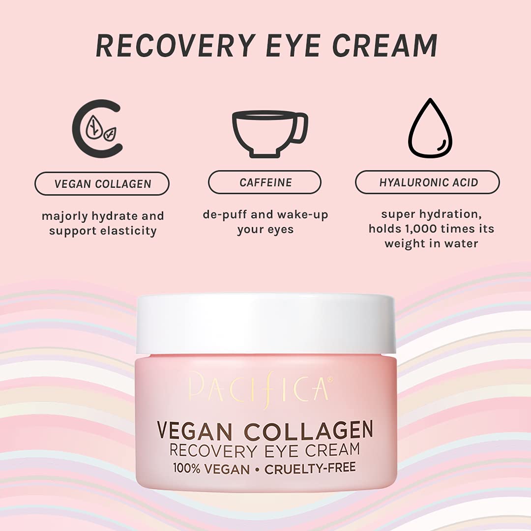 Pacifica Vegan Collagen Overnight Face & Eye Cream Set of 2 – Night Cream + Anti-Aging Lotion with Hyaluronic Acid & Caffeine | Hydrating & Firming Moisturizer for Dry Skin | Perfect for Nighttime Skincare Routine & Undereye Treatment
