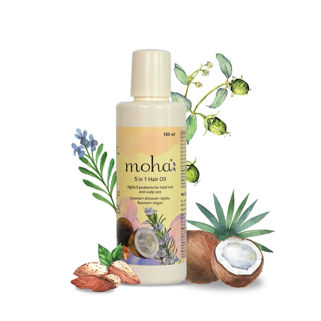 5 in 1 Hair Growth Oil with Natural Oils - Coconut, Almond, Jojoba, Rosemary & More for Stronger Hair | Clinically Proven to Reduce Hair Fall | Suitable for All Hair Types (100ml) | Perfect for Daily Hair Care & Scalp Massage
