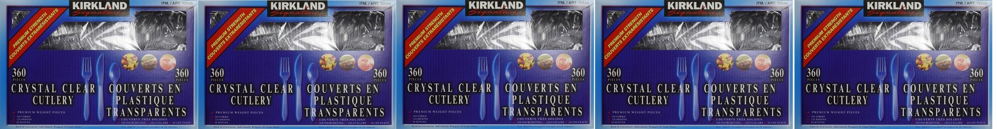 Kirkland Signature Crystal Clear Cutlery Set - 5-Pack of 360 Units (Forks, Knives, Spoons) - Disposable Plastic Cutlery for Parties, Catering, Picnics & Events