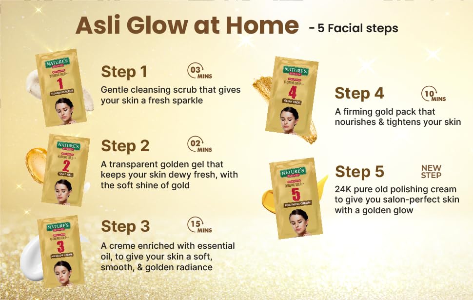 NATURES ESSENCE Glowing Gold Facial Kit - 3-in-1 Gel for Radiant Skin (4 Count, 20G) | Hydrating & Brightening Treatment for Daily Skincare Routine