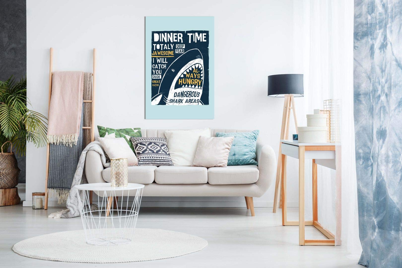 Hungry Shark Canvas Wall Art for Boys Kids Nursery & Bedroom - 36x24 Inch Ocean Themed Print - Perfect for Shark Lovers & Underwater Decor