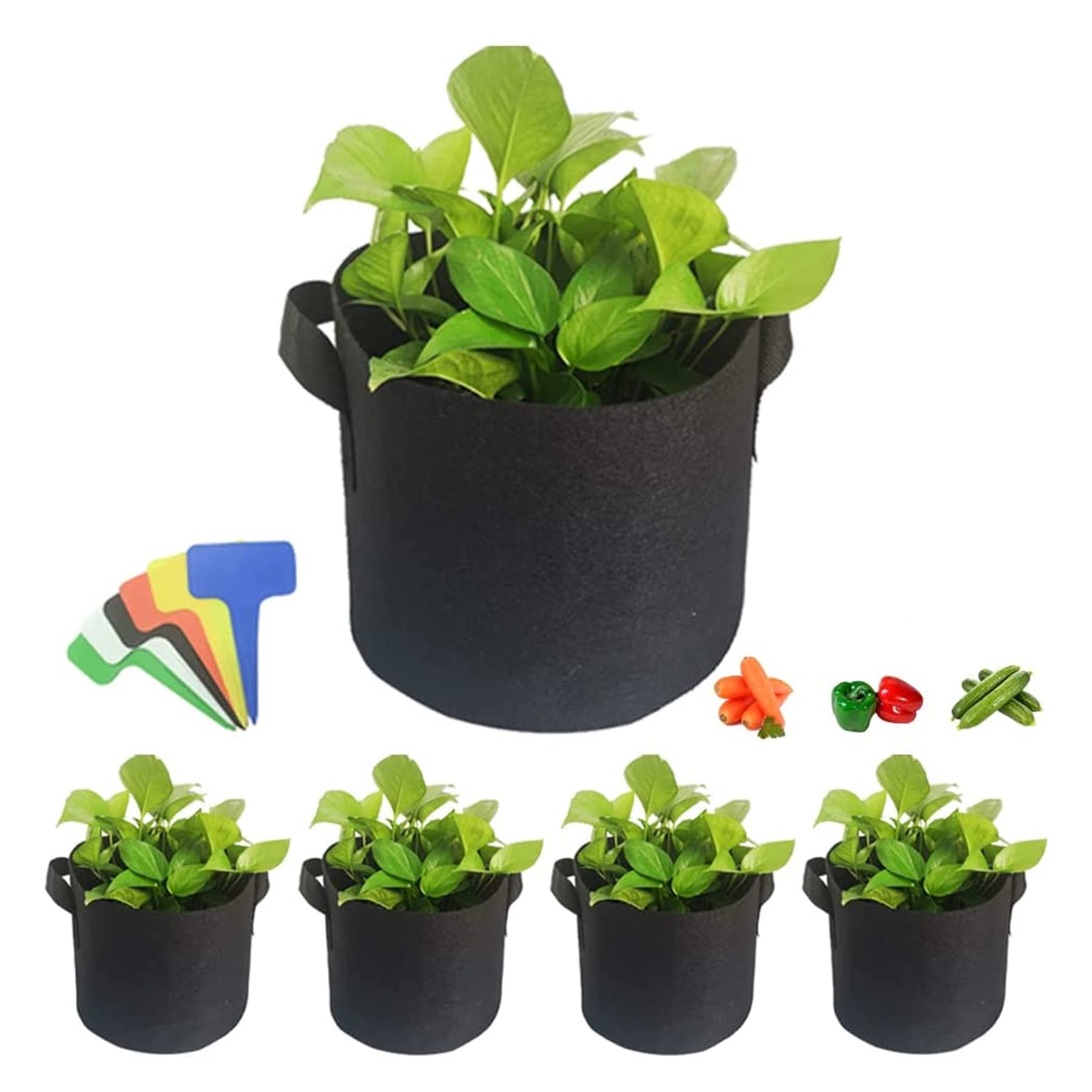GROWORLD 5-Pack 7 Gallon Fabric Grow Bags - Heavy Duty Thickened Non-Woven Smart Pots with Handles for Indoor/Outdoor Plants, Vegetables, Herbs - Perfect for Container Gardening, Balcony & Backyard Planting