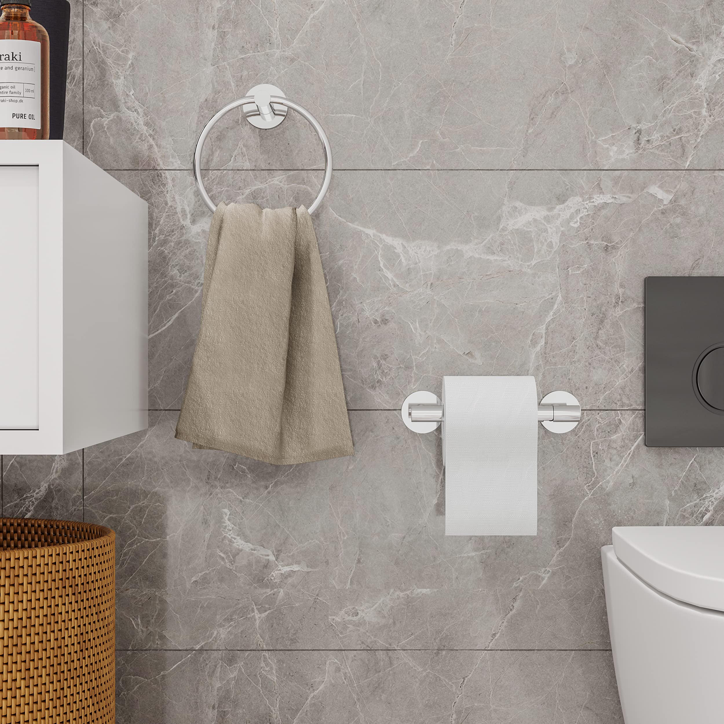 Stainless Steel Toilet Paper Holder & Towel Ring Set - Bathroom Hardware for Modern Homes