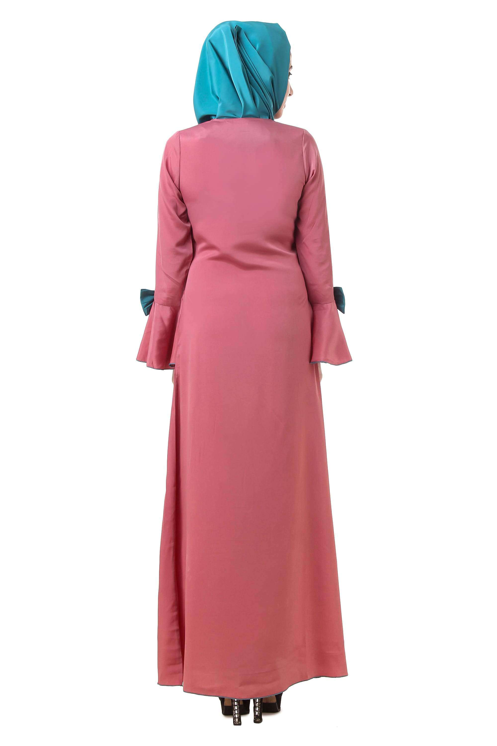Elegant Dusty Pink Crepe Abaya AY 709 - Modest Islamic Dress for Women - Perfect for Prayer, Eid, and Special Occasions