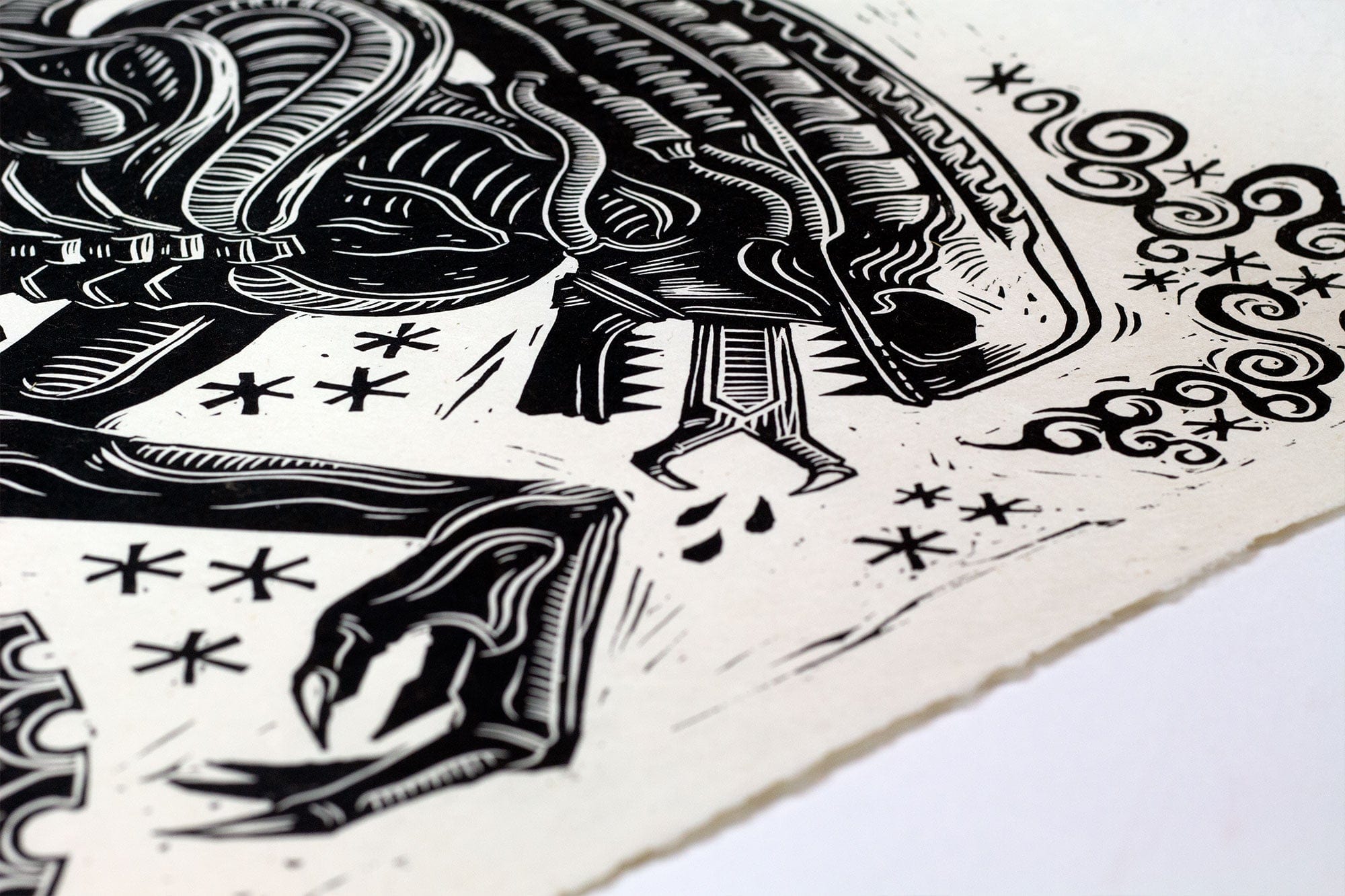 Alien Linocut Poster - Unique Sci-Fi Wall Art for Home & Office Decor - Perfect for Living Room, Bedroom & Gifts