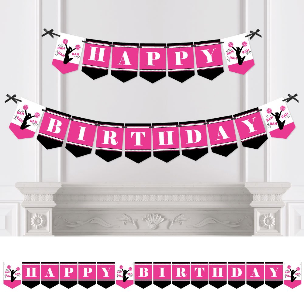 Big Dot of Happiness Cheerleading Birthday Party Bunting Banner - Cheerleader Party Decorations - Happy Birthday Banner for Cheerleading Theme Parties, Sports Events & School Celebrations