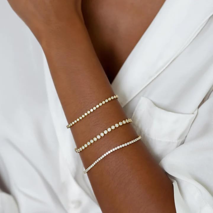 14K Gold Filled Tennis Bracelet for Women - 3mm Cubic Zirconia Classic Link Bracelet (6.15/6.75/7.15 Inch) | Elegant Jewelry Gift for Anniversary, Birthday & Special Occasions