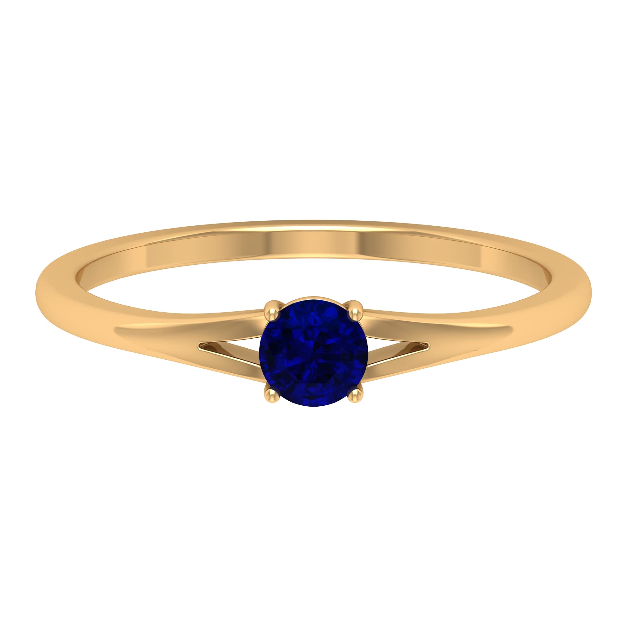 1/4 CT Blue Sapphire Promise Ring - 4mm Solitaire Ring in 14K Solid Gold with Split Shank, September Birthstone Jewelry for Women - Perfect for Anniversaries, Engagements & Special Occasions